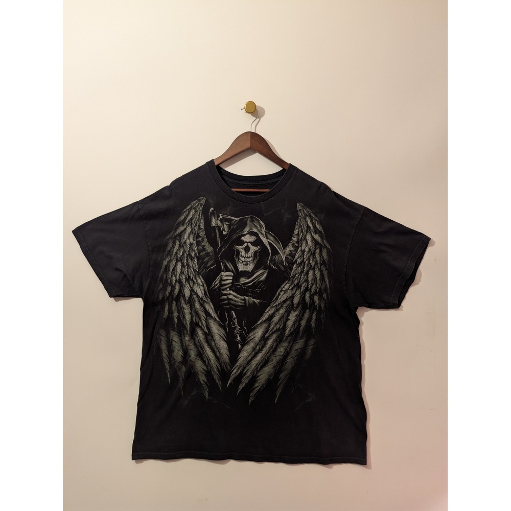 Unbranded Grim Reaper Graphic Tee Mens XL Black Good Winged Scythe Biker Gothic